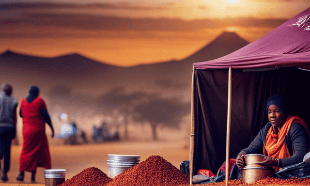 An image showcasing a vibrant South African marketplace, with vendors selling an assortment of high-quality Rooibos tea