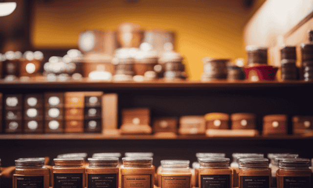 An image showcasing a vibrant and cozy tea shop, adorned with shelves filled with neatly stacked boxes of Rooibos tea in various flavors and brands, inviting readers to explore the best places to buy this South African herbal tea