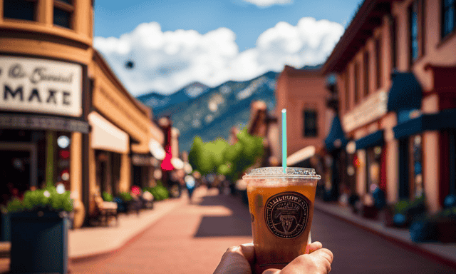 An image showcasing the vibrant streets of Boulder, Colorado, adorned with quaint cafes and specialty stores