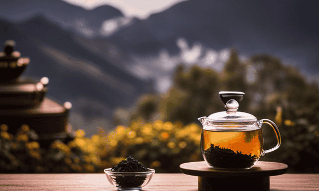 An image showcasing a vibrant online tea shop with a wide array of meticulously rolled Oolong tea leaves, beautifully arranged in glass containers, accompanied by delicate tea utensils and a serene tea tasting corner