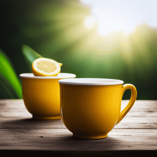 An image showcasing two vibrant teacups side by side, one filled with Stash Herbal Tea Lemon Ginger, emitting a refreshing aroma, and the other with Lipton Lemon Ginger, exuding a zesty essence