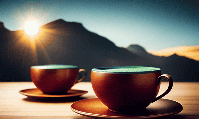 An image showcasing two vibrant tea cups filled with freshly brewed green and rooibos tea