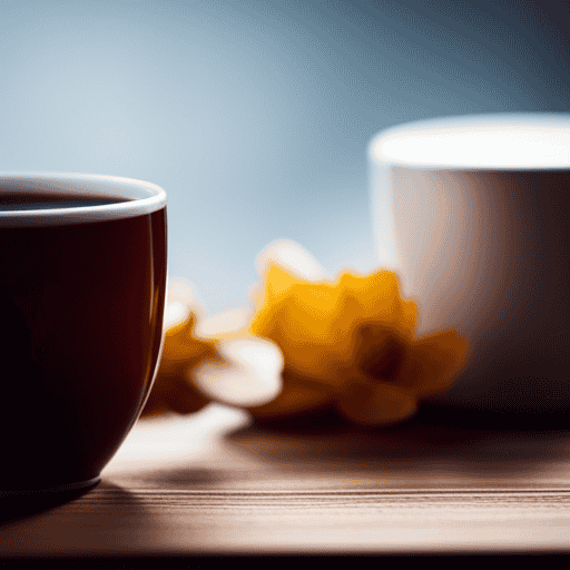 An image showcasing two teacups, one filled with rich, dark black tea, evoking warmth and energy, and the other filled with vibrant and soothing herbal tea, exuding calmness and tranquility