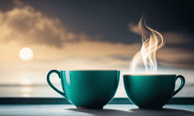An image showcasing two elegant teacups, one filled with rich amber Oolong tea, steeped to perfection, and the other with vibrant emerald green Green tea, exuding freshness