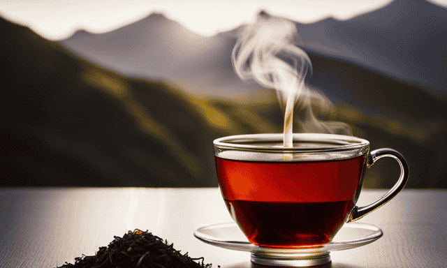 An image showcasing two steaming cups of tea, one filled with rich, dark black tea, exuding a bold aroma, while the other cup holds a golden-hued oolong tea, emanating a delicate fragrance