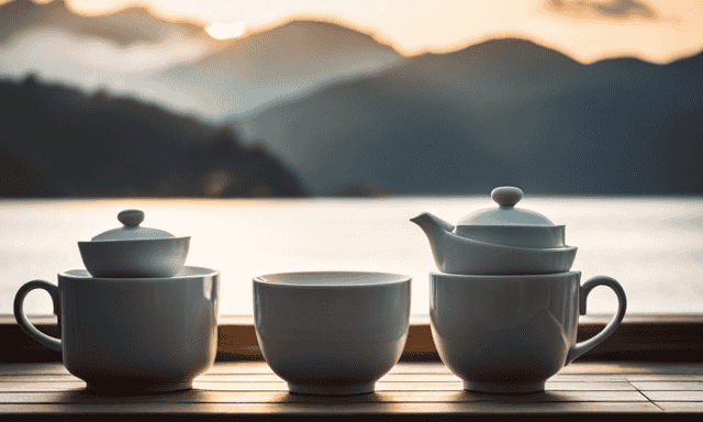 An image showcasing three beautifully arranged teacups, each filled with a different type of tea – delicate white, refreshing green, and rich oolong