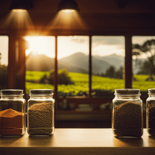 An image capturing a serene, sunlit scene in a quaint herbal tea shop