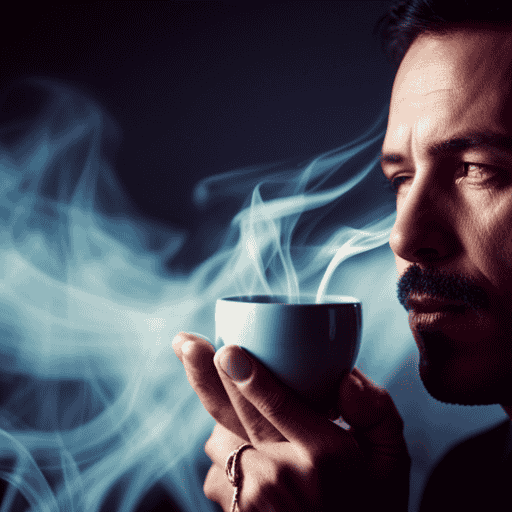 An image showcasing a person sipping herbal tea from a delicate ceramic cup, with wisps of steam rising