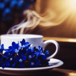 An image of a vibrant café scene, where a cup of steaming coffee sits untouched beside a chicory root, its deep blue flowers contrasting against the warm wooden table, inviting readers to ponder why this nutritious and flavorful ingredient remains overlooked
