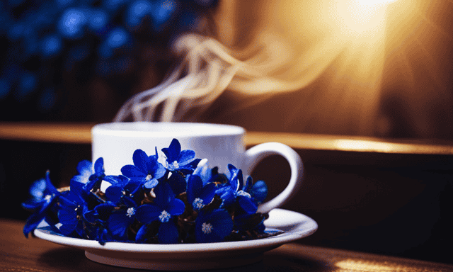 An image of a vibrant café scene, where a cup of steaming coffee sits untouched beside a chicory root, its deep blue flowers contrasting against the warm wooden table, inviting readers to ponder why this nutritious and flavorful ingredient remains overlooked