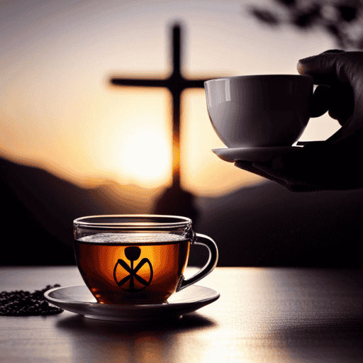 An image depicting a hand holding a cup of herbal tea, while an hourglass symbolizes time passing in the background