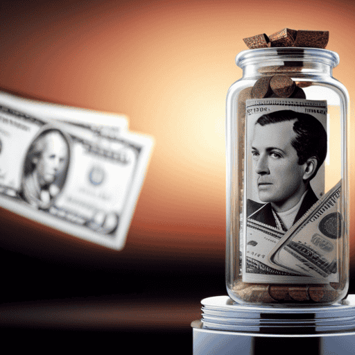 An image showcasing a vintage jar of Postum placed on a gilded pedestal, surrounded by sparkling dollar bills, symbolizing the high price
