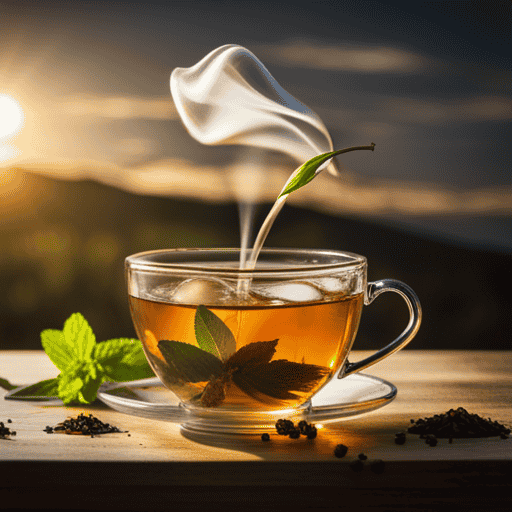 An image showcasing an inviting cup of herbal tea, swirling with delicate wisps of steam