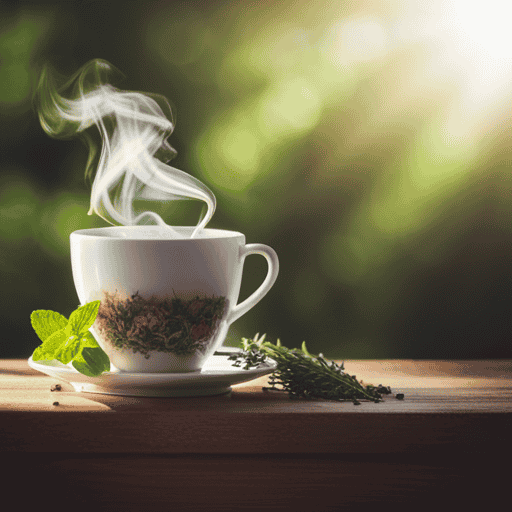 An image showcasing a serene and rustic scene of a warm, inviting herbal tea cup with delicate steam rising from it, surrounded by vibrant, freshly harvested herbs, emphasizing the natural and soothing qualities of herbal tea over a capsule