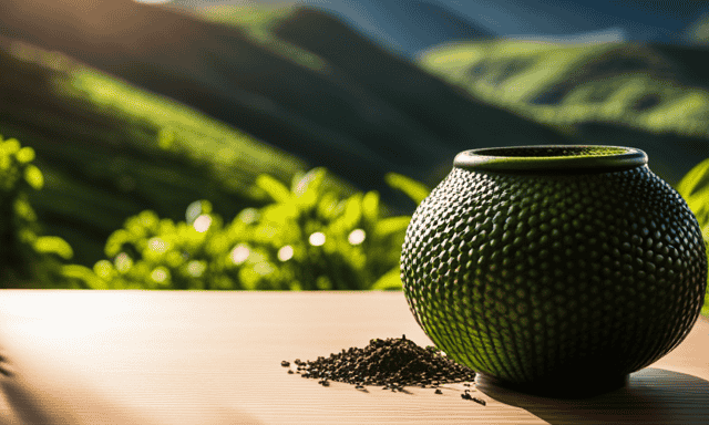An image showcasing a vibrant, gourd-shaped yerba mate cup, filled to the brim with rich, emerald green yerba mate tea