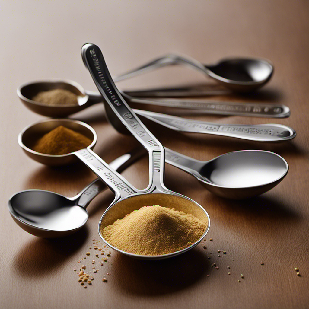 An image showcasing a measuring spoon filled with precisely measured 4 tablespoons of a substance, alongside four identical teaspoons, each holding one tablespoon, demonstrating the conversion from tablespoons to teaspoons