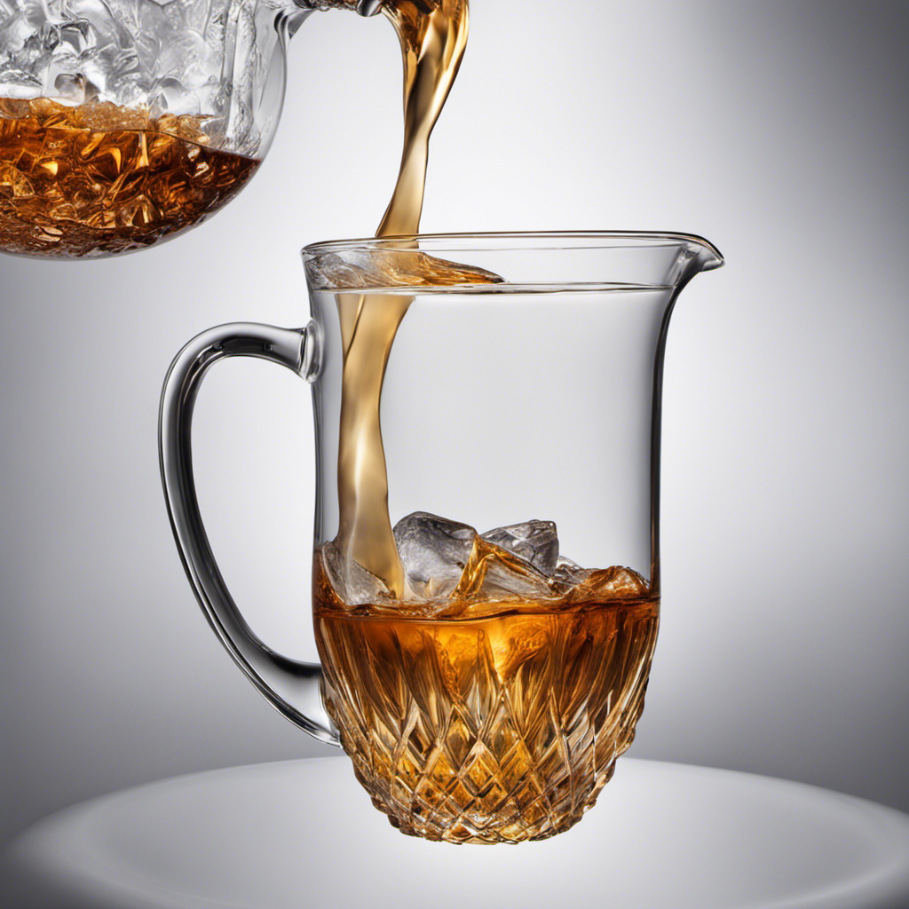 An image showcasing two teaspoons delicately pouring into a transparent 16-ounce glass, then amplify the spectacle as those same two teaspoons overflow into a magnificent gallon container, visually illustrating the magnitude of the conversion