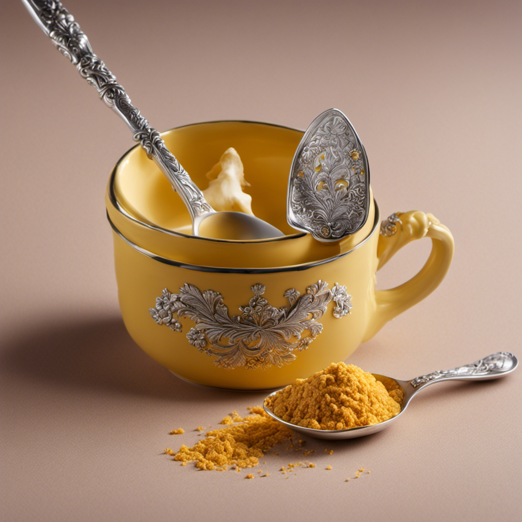 An image featuring a delicate porcelain teaspoon, filled to the brim with freshly minced ginger