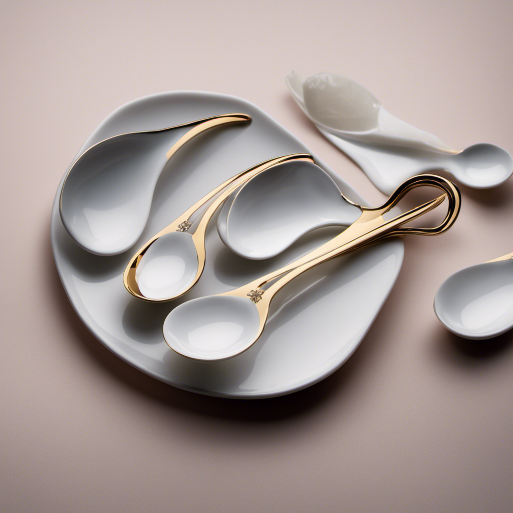 An image depicting three delicate porcelain teaspoons gracefully balanced on a precision scale, as they delicately tip a scale marked in pounds