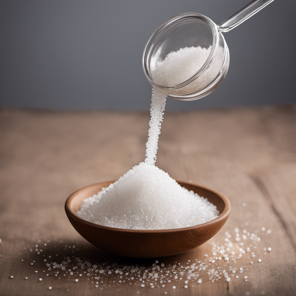 An image that visually represents the shocking amount of sugar found in 50 grams, depicting a mound of sugar crystals pouring from a teaspoon, gradually filling a glass jar
