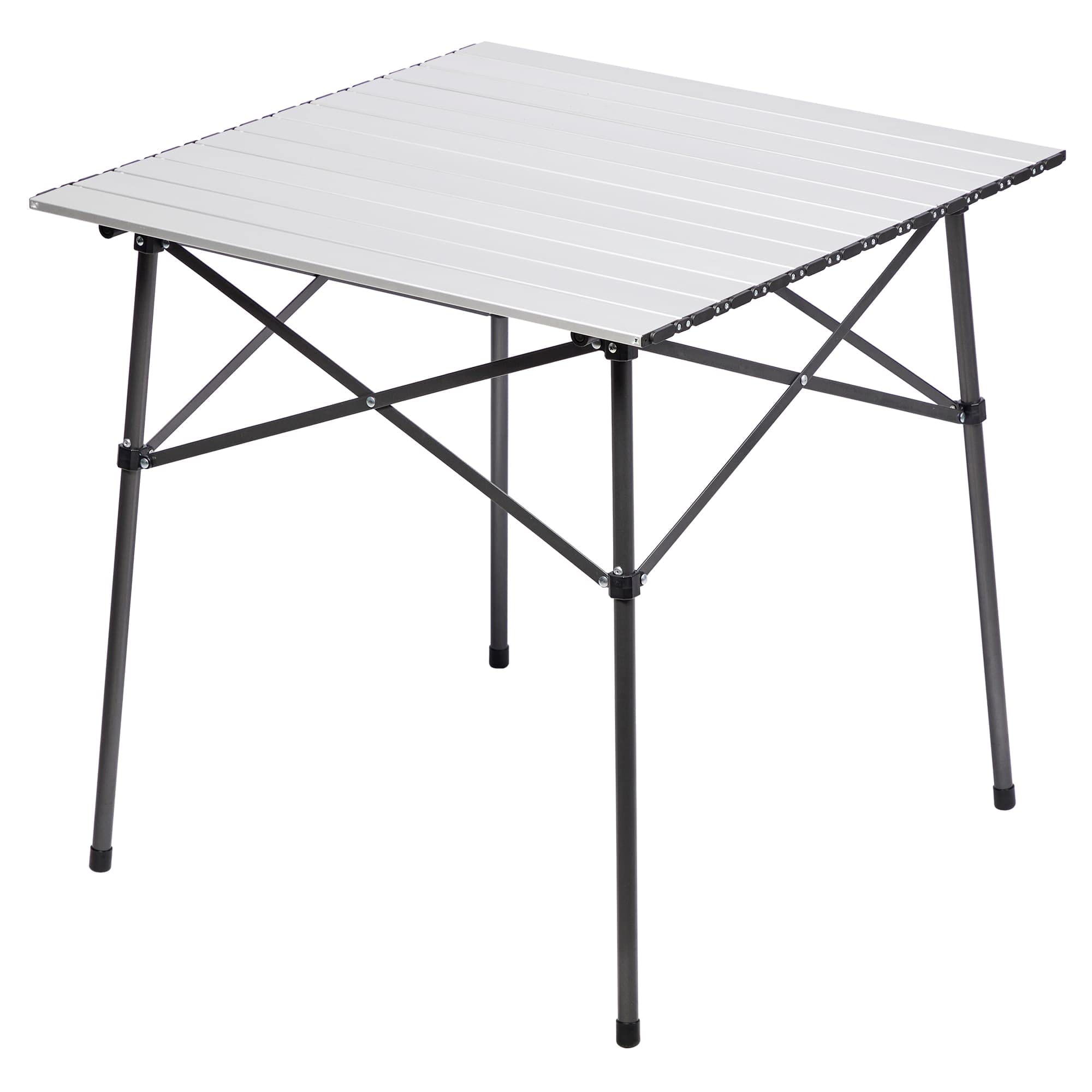 PORTAL Lightweight Aluminum Folding Square Table Roll Up Top 4 People Compact Table with Carry Bag for Camping, Picnic, Backyards, BBQ Silver Square Table
