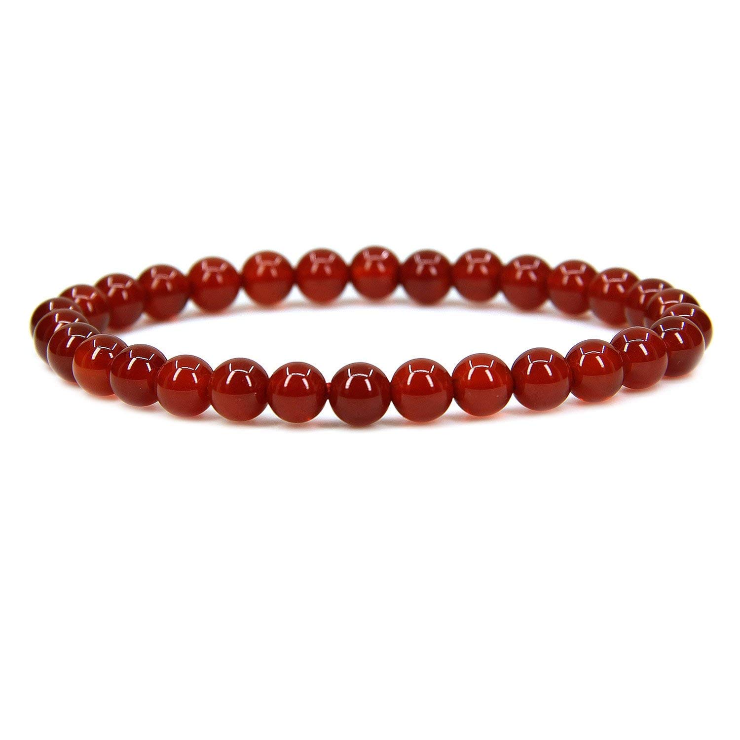 Handmade Gem Semi Precious Gemstone 6mm Round Beads Stretch Bracelet 7" Unisex AA Grade Red Agate