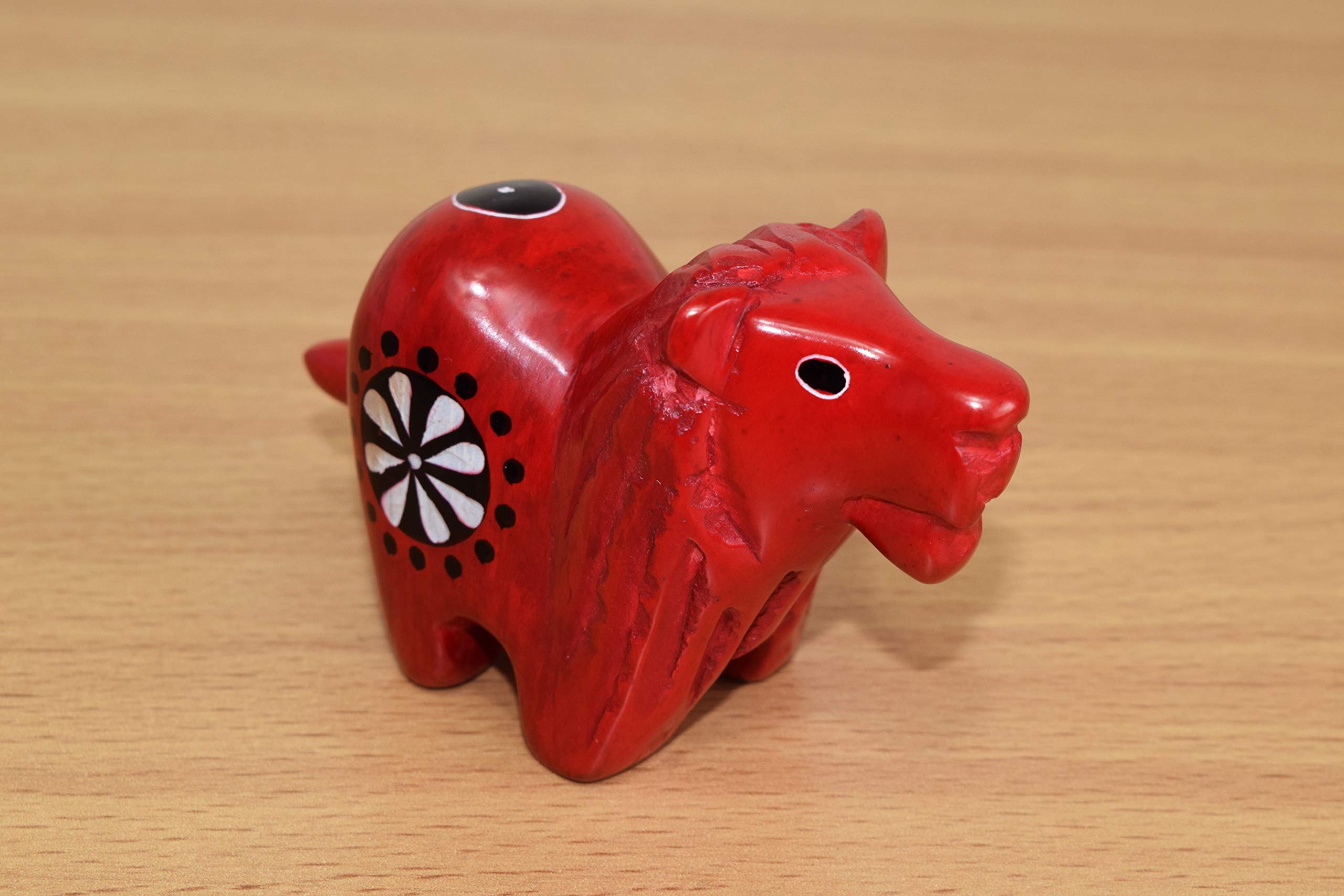 HANDMADE FROM AFRICA - Soapstone Lion - Handmade - Figurine Sculpture - 2 Inches Height x 3 Inches Long, Red, SS31