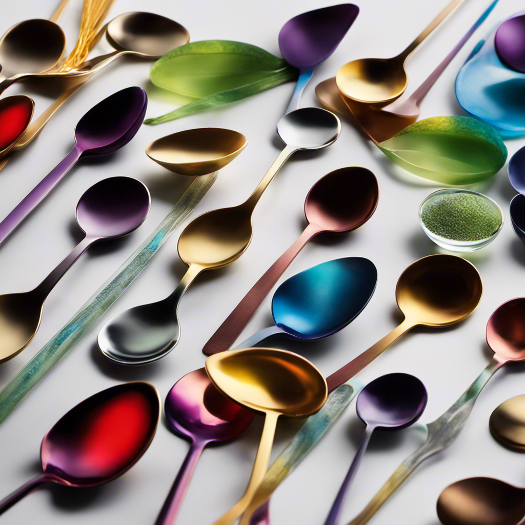 An image showcasing eight delicate teaspoons, each filled with a different substance