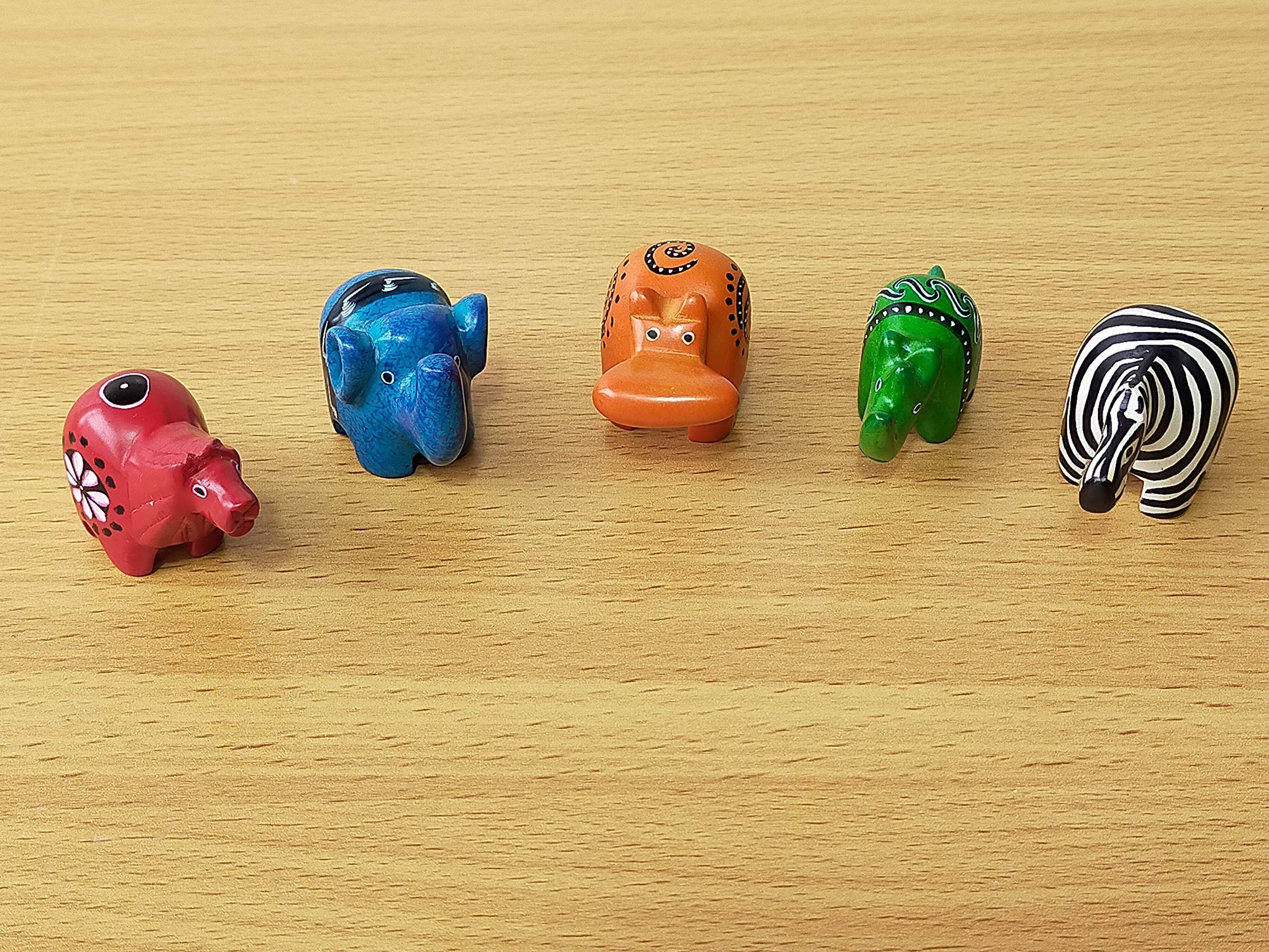 HANDMADE FROM AFRICA - Set of 5 Mini Soapstone - Lion/Elephant/Hippo/Rhino/Zebra - Figurine Sculpture - Handmade in Kenya - 1 Inch Height x 2 Inches Long, SS18