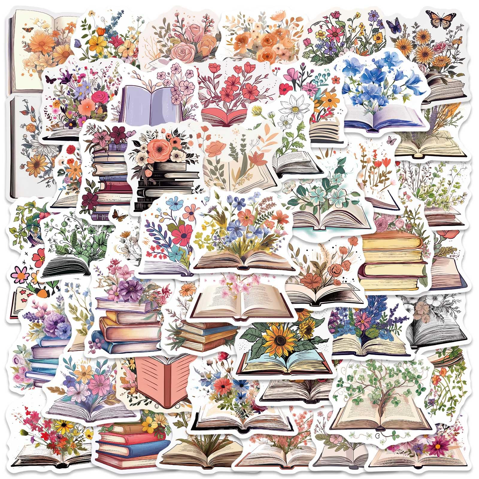 50PCS Book Flower Stickers