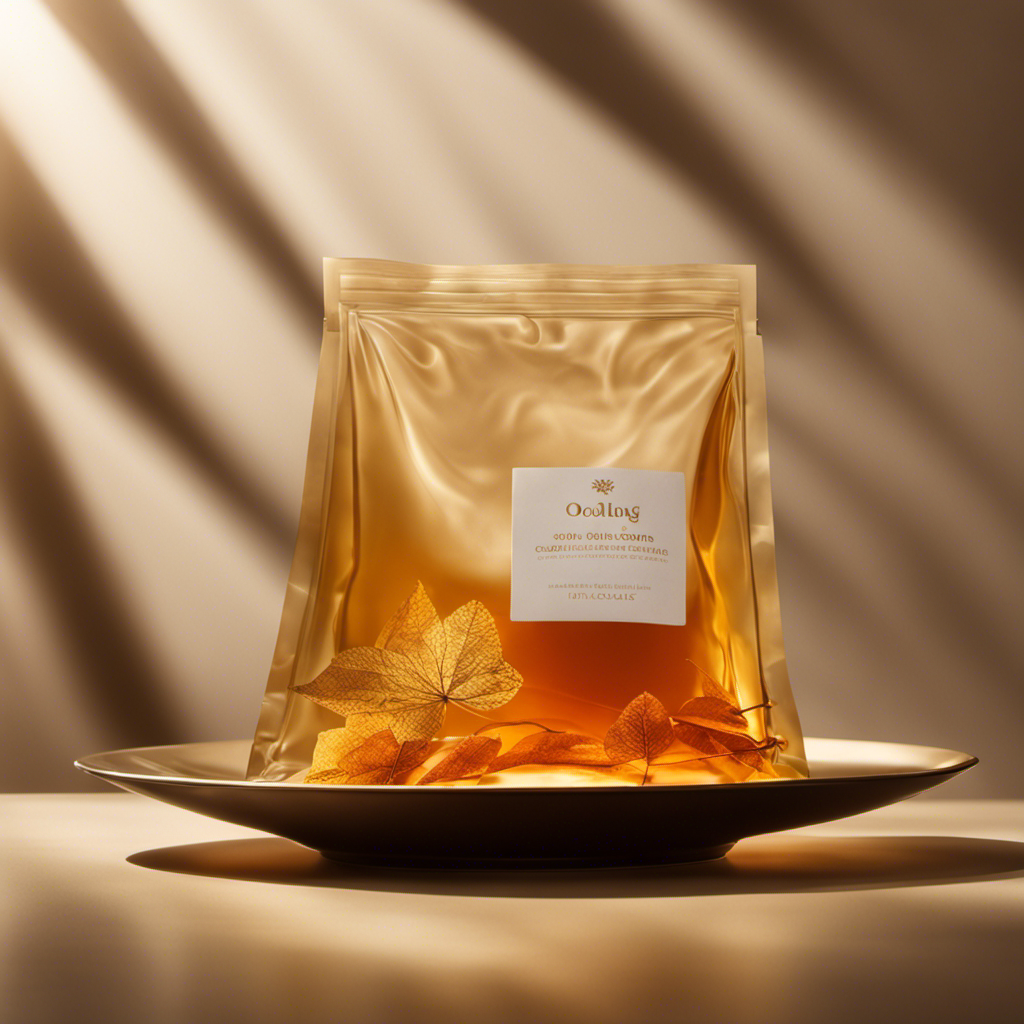 An image of a delicate, translucent oolong tea bag, gracefully suspended mid-air
