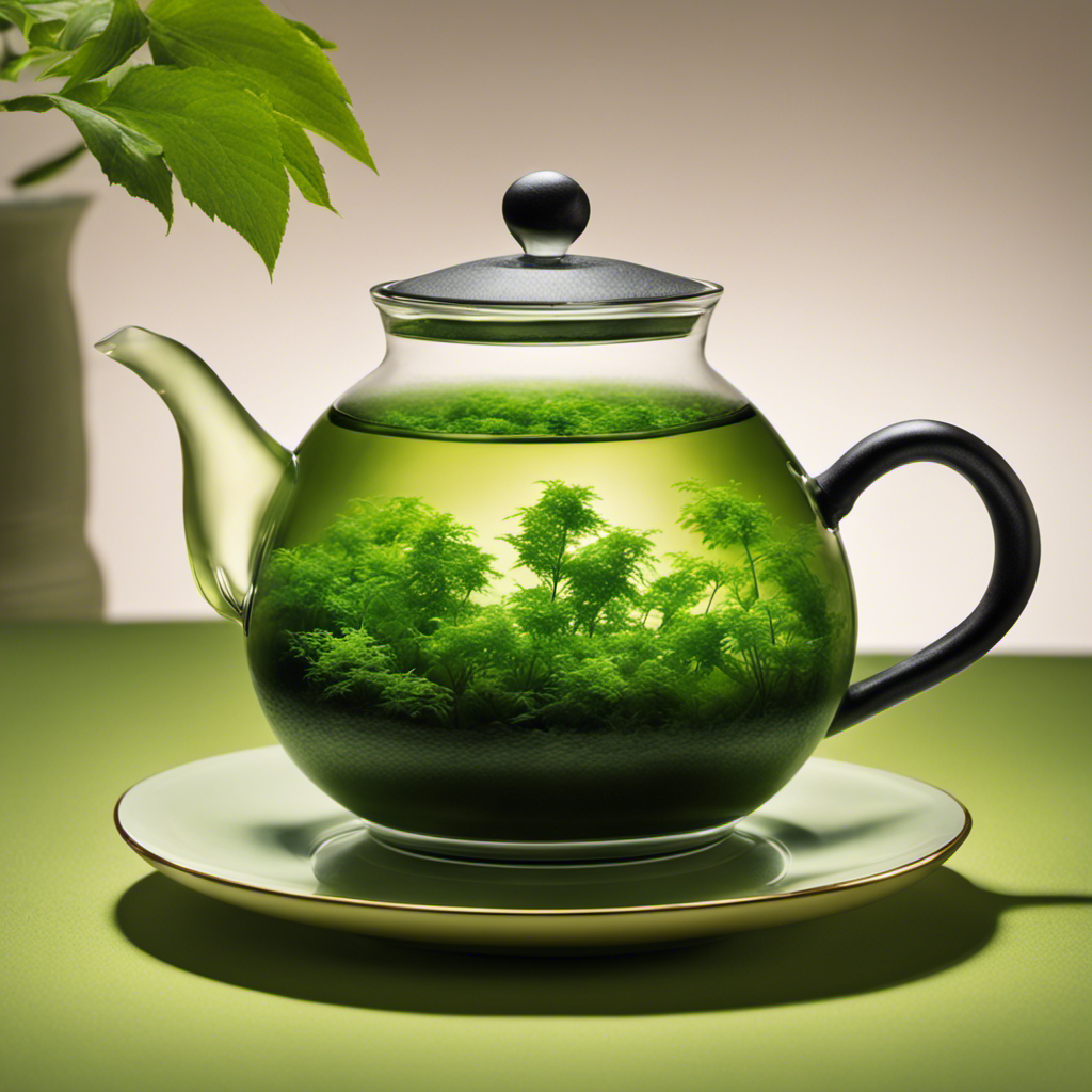 An image showcasing a close-up view of a steaming cup of vibrant green Gyokuro tea, delicately poured from a traditional teapot