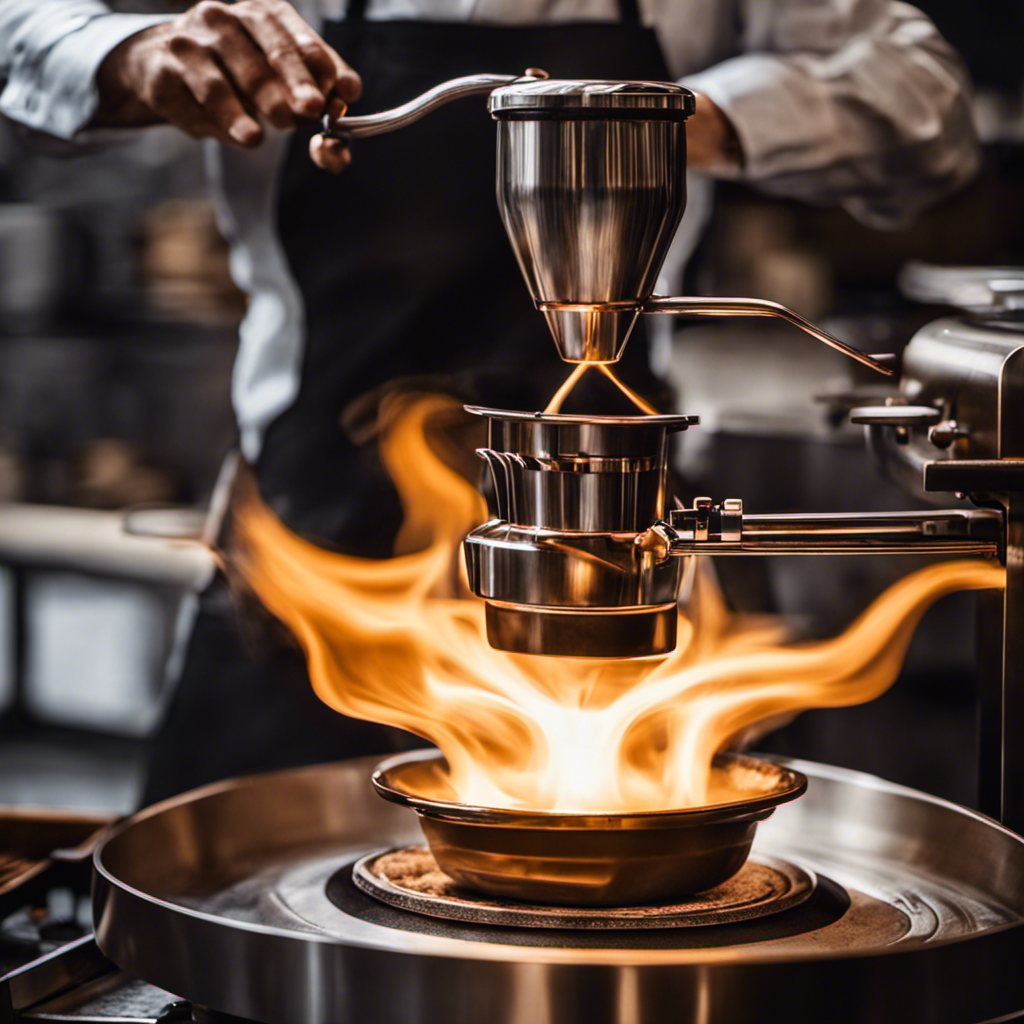 An image showcasing the art of coffee roasting jobs, capturing a close-up of a skilled roaster in action
