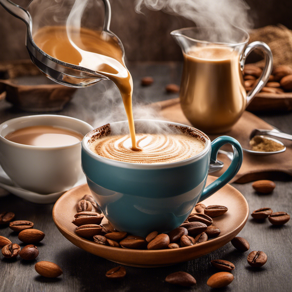 An image showcasing a steaming cup of coffee with a creamy, frothy texture