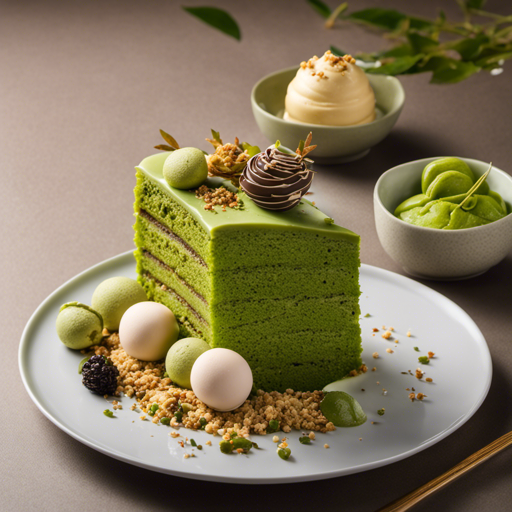 An image showcasing a tantalizing array of Genmaicha-infused desserts