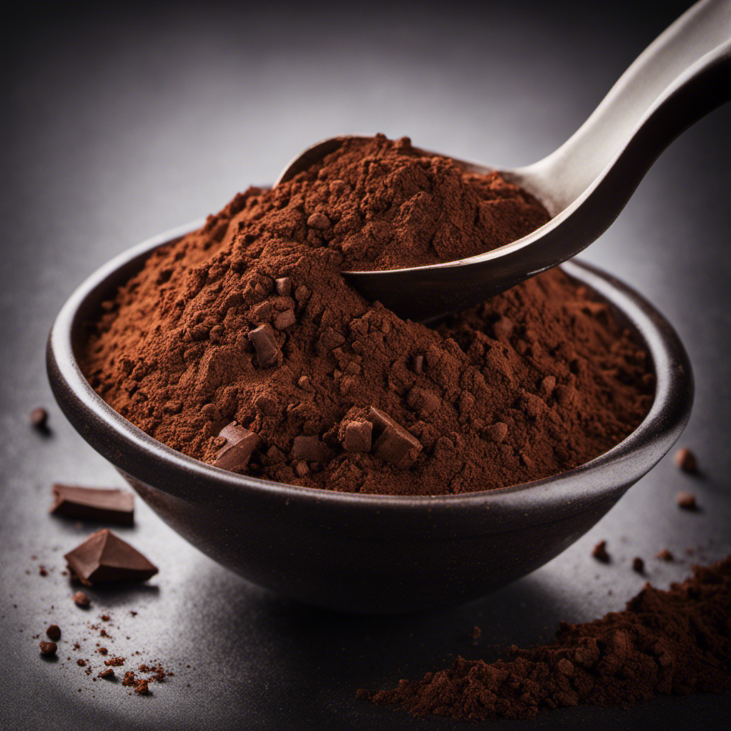 -up shot of a mixing bowl filled with rich, dark raw cacao powder