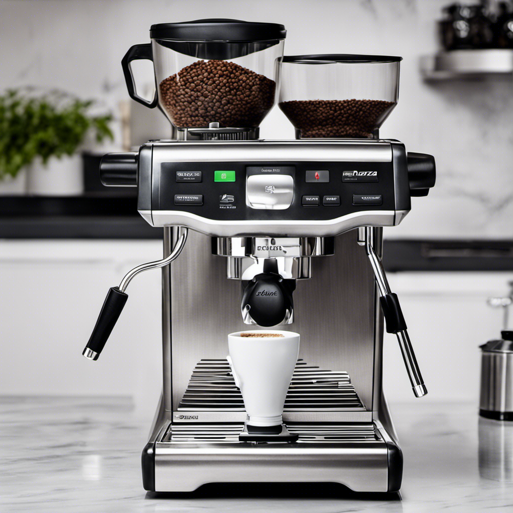 An image showcasing a sleek, stainless steel Baratza Sette Grinder placed on a clean, white countertop