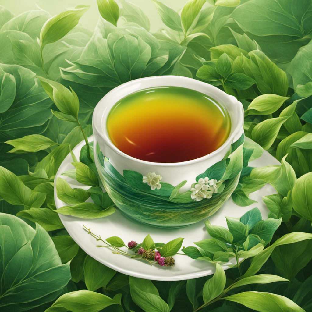 An image showcasing two elegant tea cups, one filled with vibrant emerald Fukamushi tea, the other with a pale green Sencha infusion