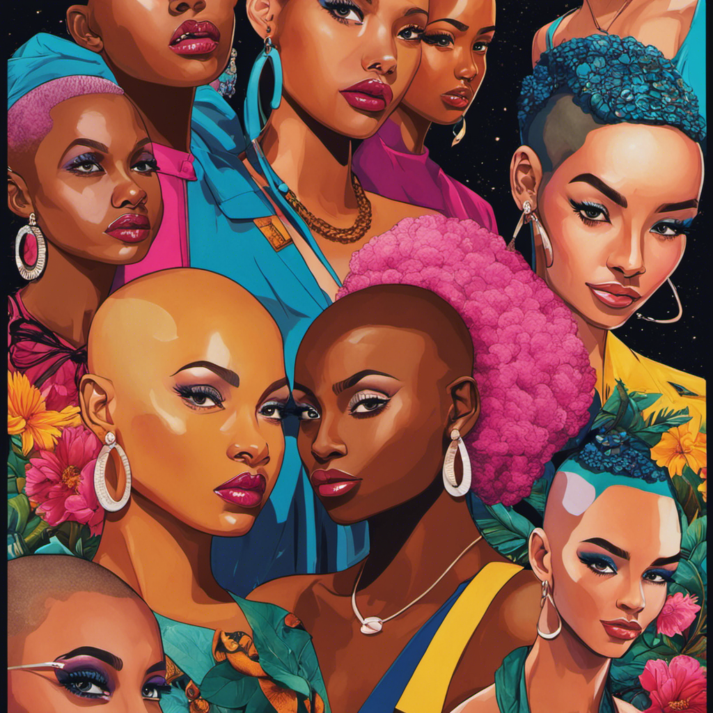 An image that showcases a vibrant collage of confident, diverse girls with shaved heads