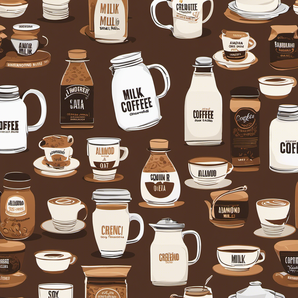 An image showcasing a variety of milk and cream alternatives for coffee creamers