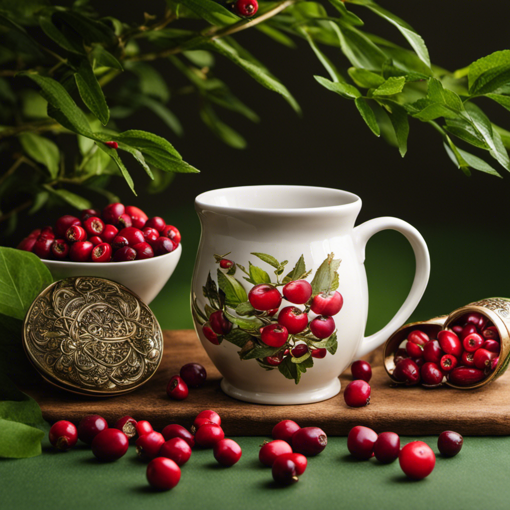 An image showcasing a vibrant, handcrafted ceramic mug brimming with steaming yerba mate tea