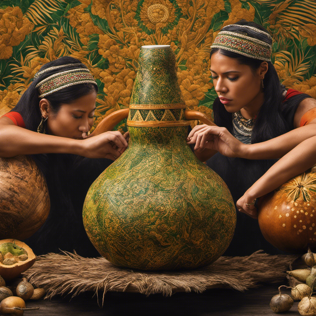 An image showcasing a person sipping yerba mate from a gourd, capturing the moment when their eyes widen, their posture straightens, and their energy surges, conveying the immediate invigorating effects of yerba mate