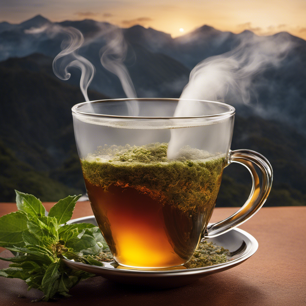 An image showcasing a steaming cup of yerba mate, with wisps of vapor gently rising from the invigorating brew