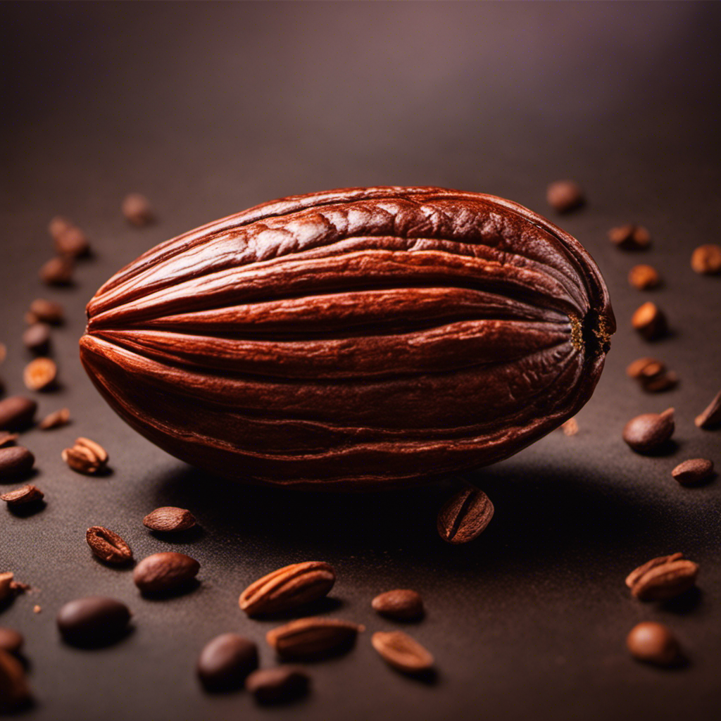 An image showcasing a vibrant, close-up view of a raw cacao bean bursting with energy and vitality