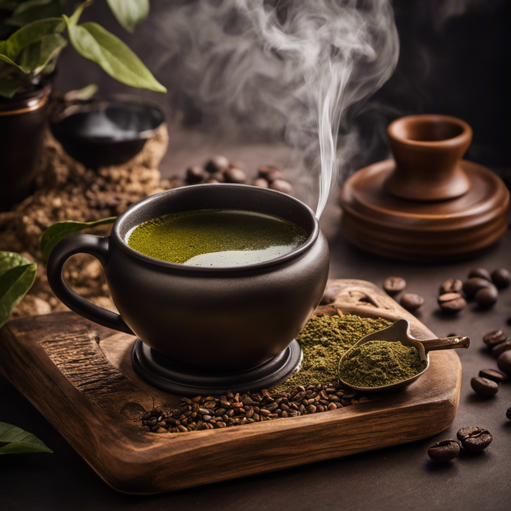 An image showcasing a steaming cup of yerba mate next to a rich, dark cup of coffee