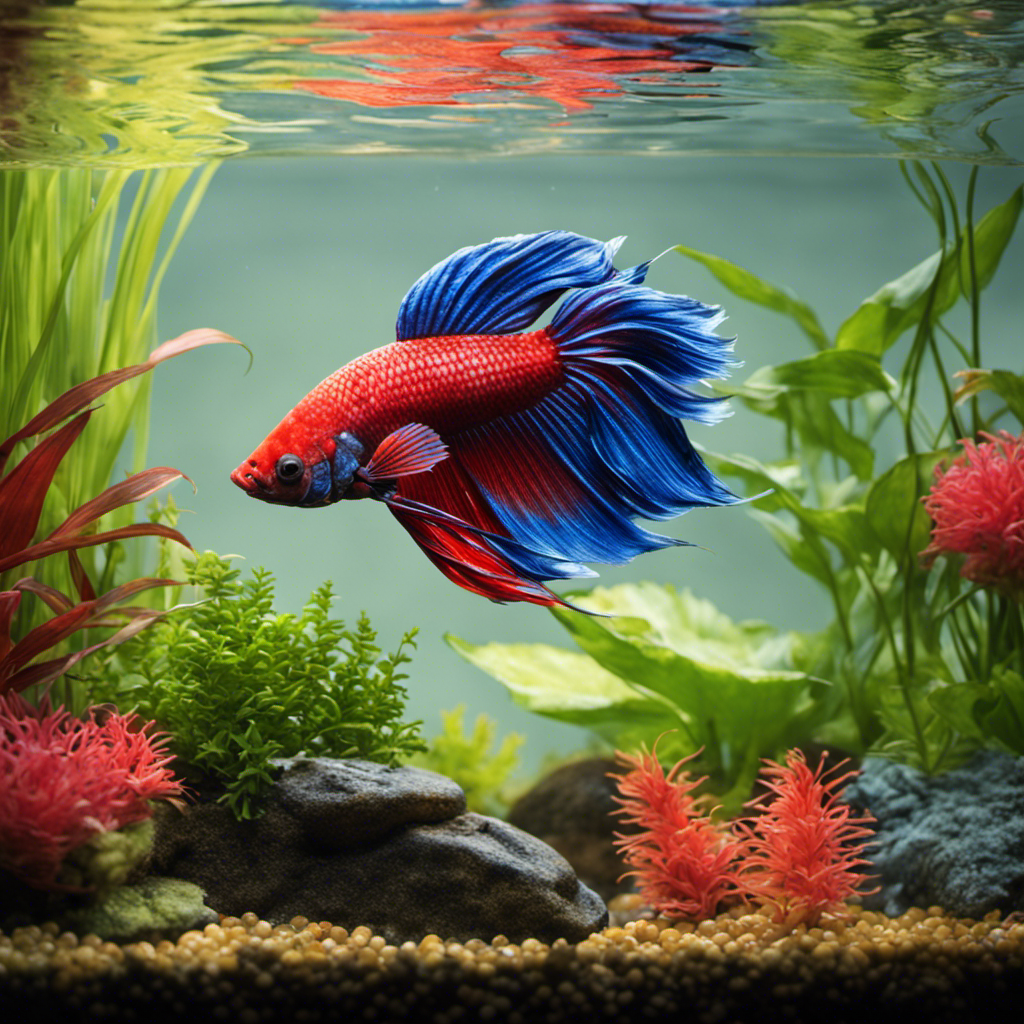An image featuring a vibrant betta fish swimming in a spacious, well-lit aquarium
