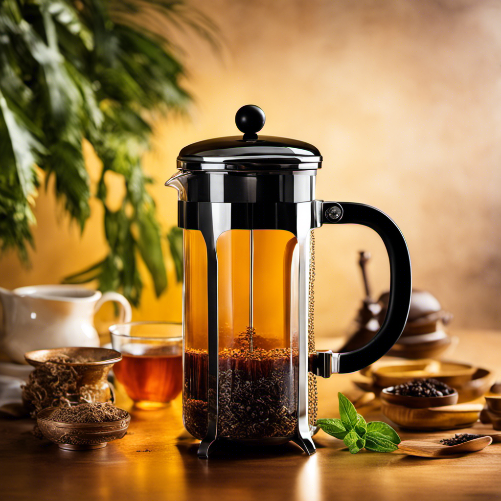 An image featuring a vibrant, freshly brewed Yerba Mate in a French press, with steam rising from the velvety liquid