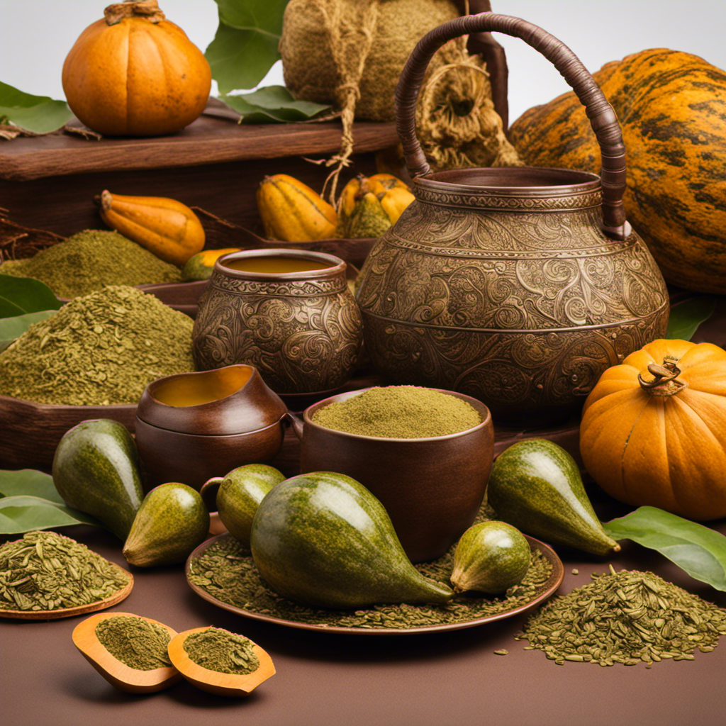 An image showcasing a freshly brewed cup of Yerba Mate, surrounded by an assortment of empty gourds and a partially filled 1 kilo bag, emphasizing its longevity