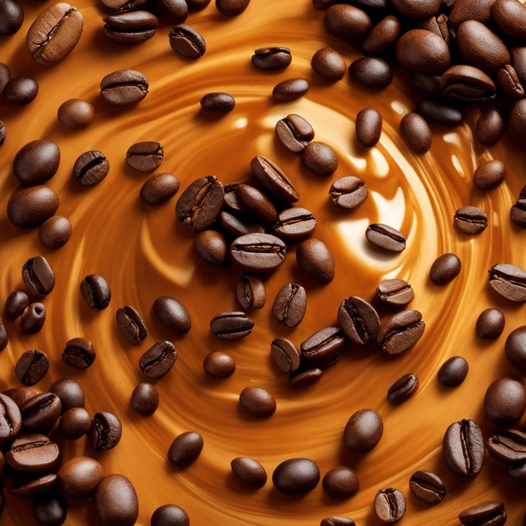 An image showcasing a freshly roasted coffee bean, emanating warm hues of amber and caramel