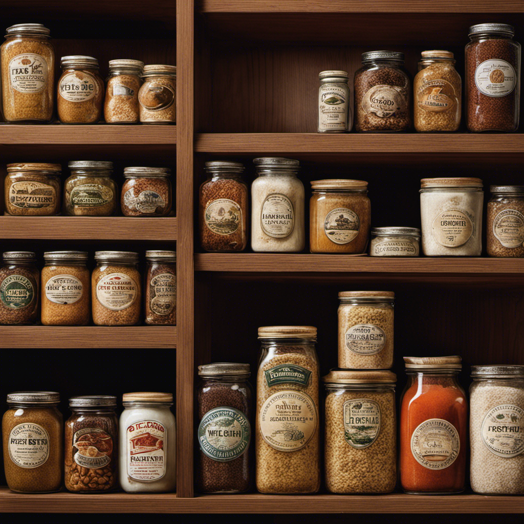 An image depicting a sealed Postum jar placed in a pantry alongside other perishable items